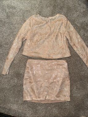 Sequin Two-Piece Crop Top & Skirt Set - Blush Pink